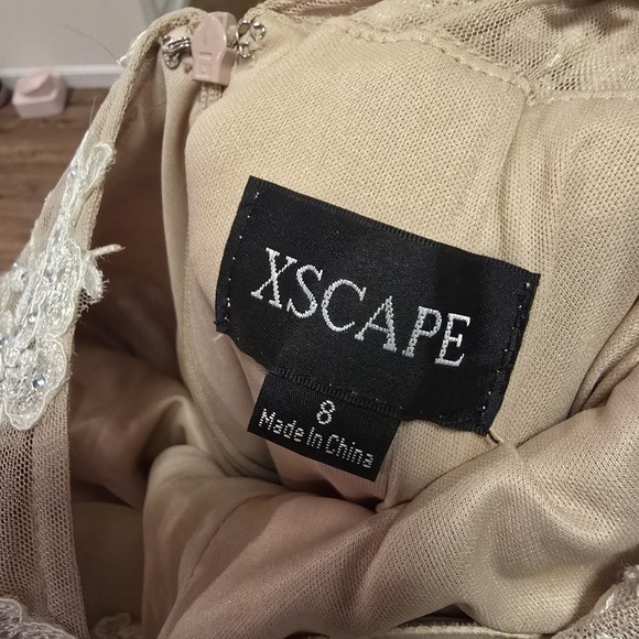 Xscape Dress Size 8 Beige White Lace Mermaid Prom Formal Sleeveless - Picture 7 of 8